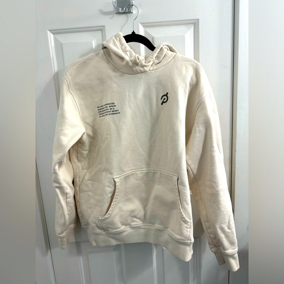 Peloton Cream Hoodie with Multicolor Text - Picture 2 of 3